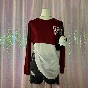 Victoria’s Secret PINK Burgundy & White Colorblock Long Sleeve Tee (M) ★